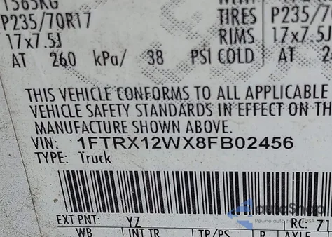 2008 Ford F-150 Fx2/Stx/Xl/Xlt из США, поврежденный, VIN 1FTRX12WX8FB02456